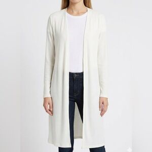Ambiance Ribbed Knit Long Sleeve Long Length Duster Cardigan. White. Sz Large